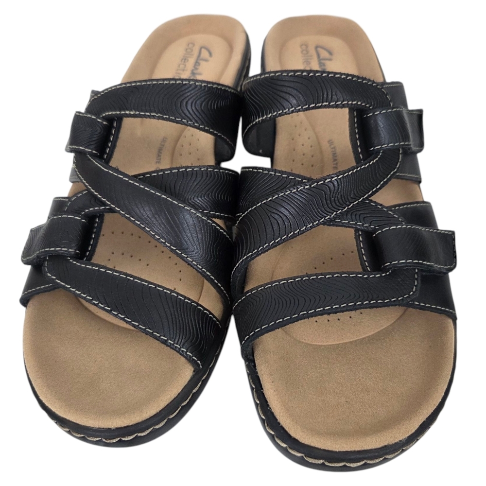 Clarks Merliah Karli Leather Slip On Sandals NEW Black Womens 8 Comfort Mule - Picture 3 of 10